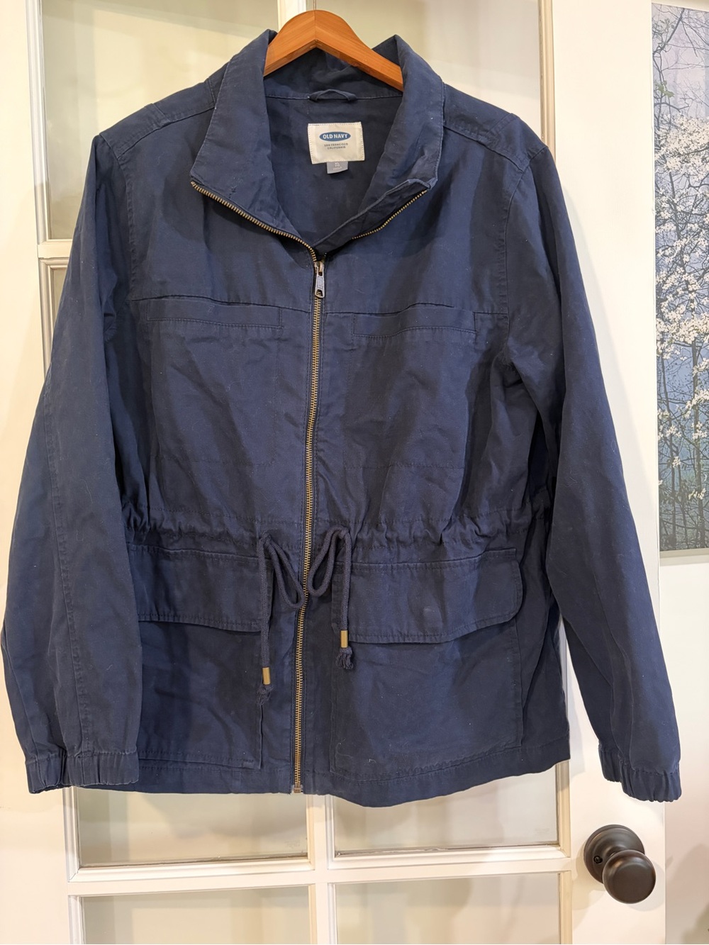Old Navy Women’s Navy Blue Twill Utility Field Jacket Cotton Zip Waist XL